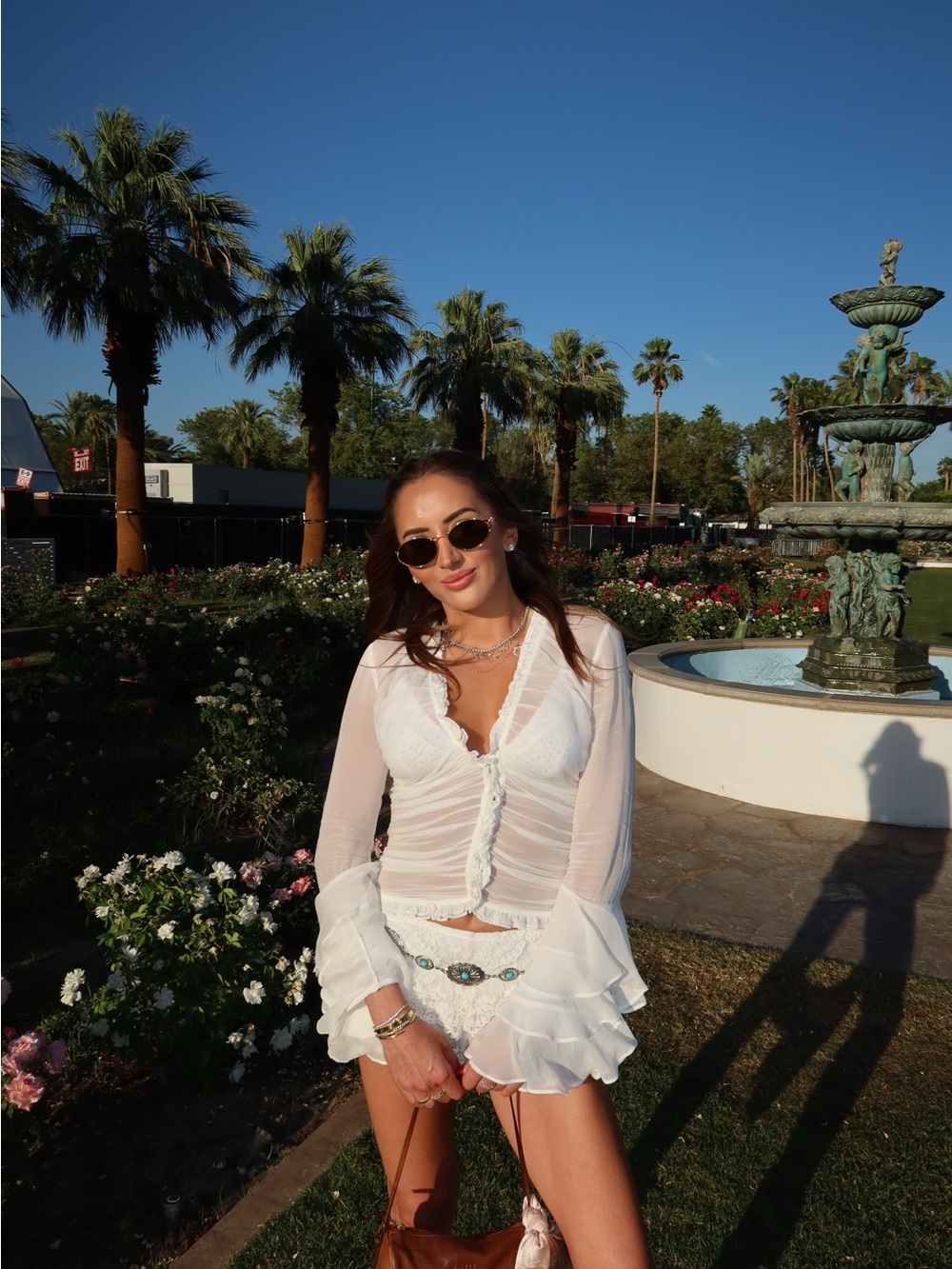 Tularosa White Sheer Ruffled Long-Sleeve Top & Matching Shorts